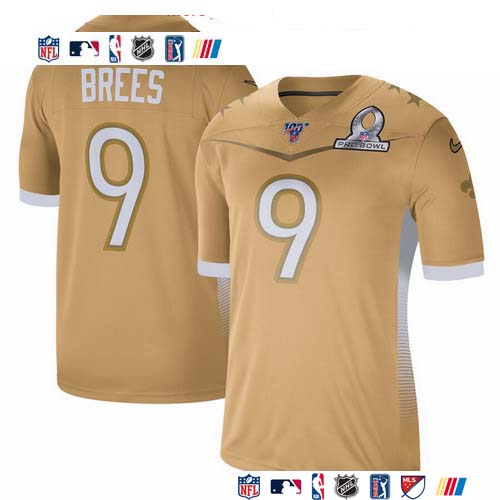 Personalized New Orleans Saints #9 Drew Brees 2020 NFC Pro Bowl Game Jersey Gold