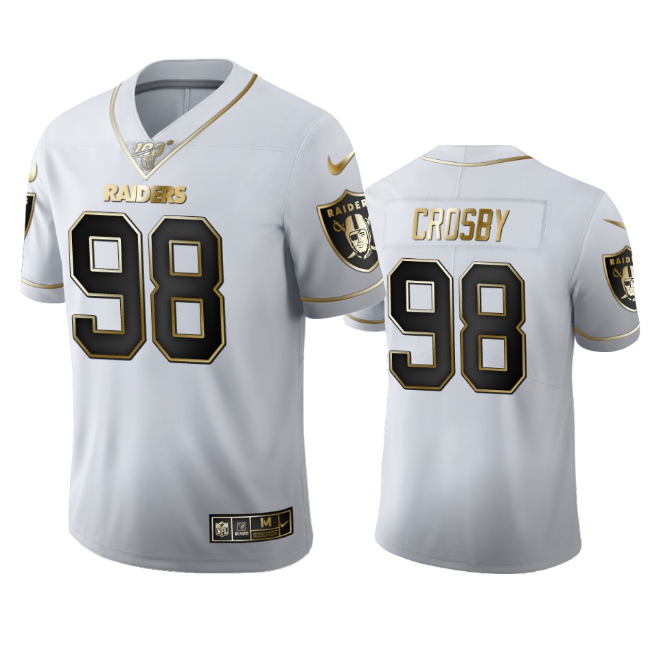 Personalized Las Vegas Raiders #98 Maxx Crosby Men’s White Golden Edition Limited NFL 100 Jersey