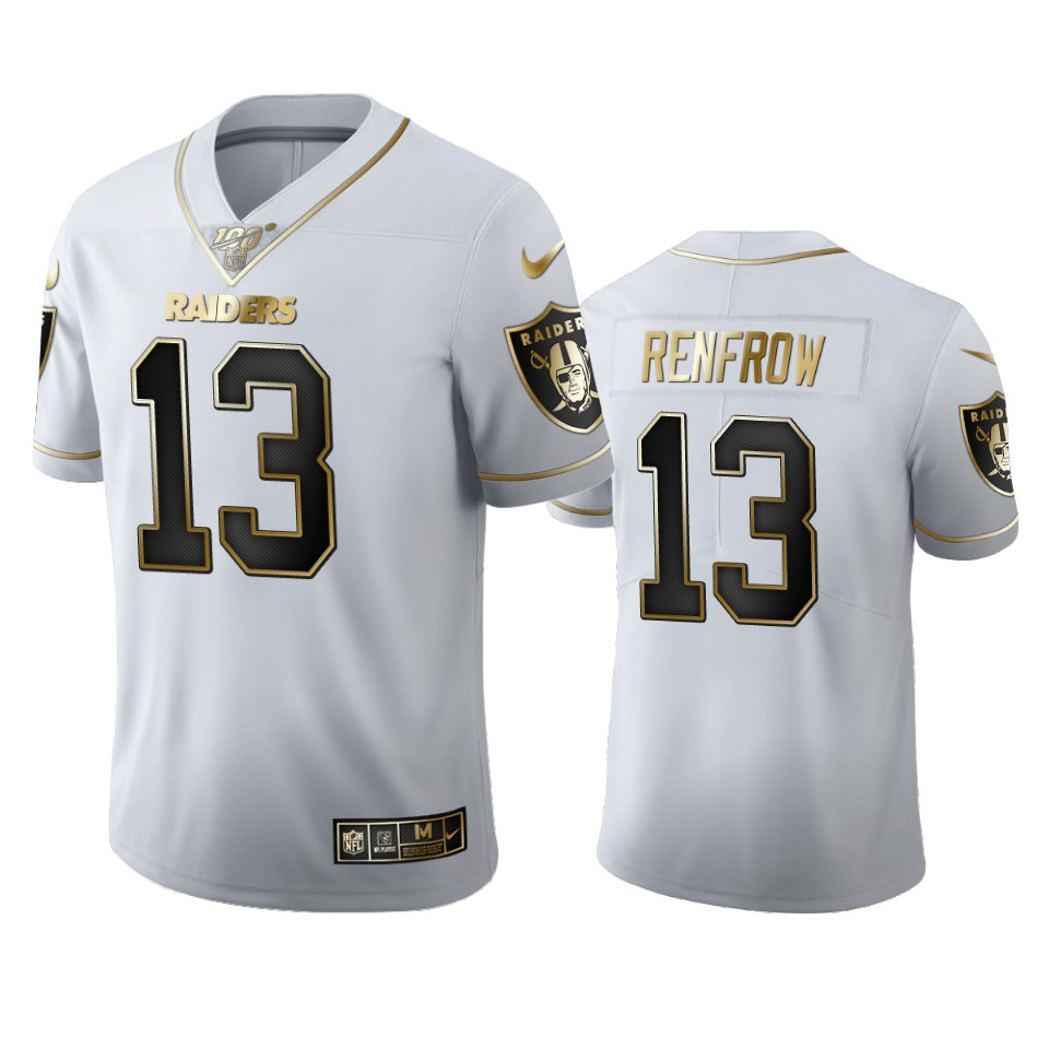 Personalized Las Vegas Raiders #13 Hunter Renfrow Men’s White Golden Edition Limited NFL 100 Jersey