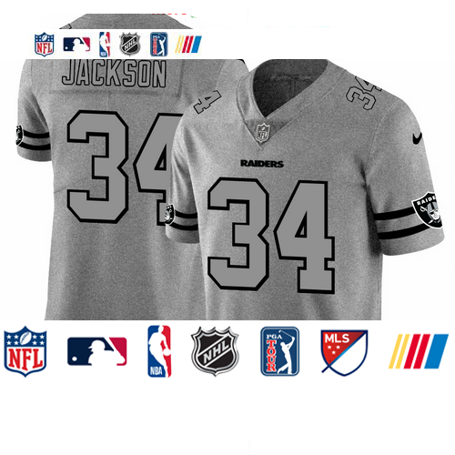 Personalized Las Vegas Raiders #34 Bo Jackson Men’s Gray Gridiron II Untouchable Limited NFL Jersey