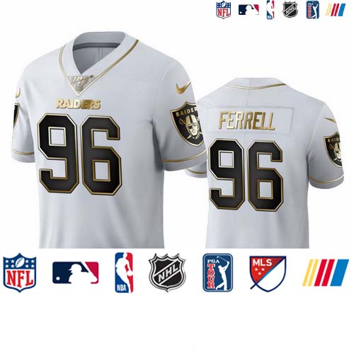 Personalized Las Vegas Raiders #96 Clelin Ferrell Men’s White Golden Edition Limited NFL 100 Jersey