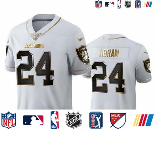 Personalized Las Vegas Raiders #24 Johnathan Abram Men’s White Golden Edition Limited NFL 100 Jersey