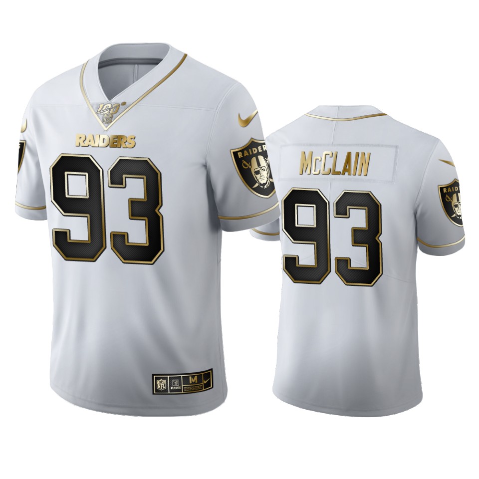 Personalized Las Vegas Raiders #93 Terrell Mcclain Men’s White Golden Edition Limited NFL 100 Jersey
