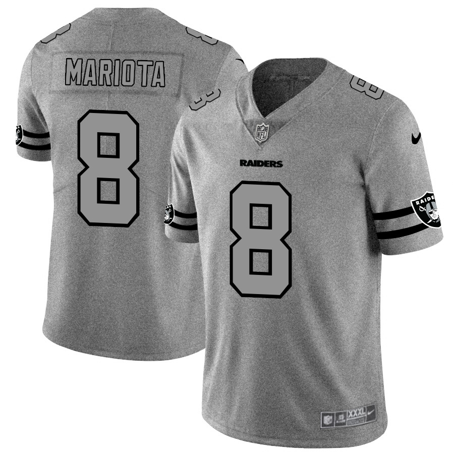 Personalized Las Vegas Raiders #8 Marcus Mariota Men’s Gray Gridiron II Untouchable Limited NFL Jersey
