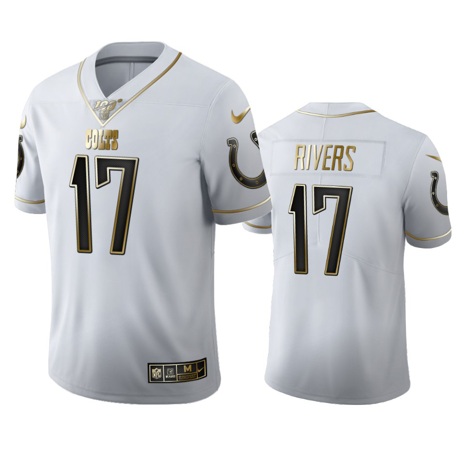 Personalized Indianapolis Colts #17 Philip Rivers Men’s White Golden Edition Limited NFL 100 Jersey