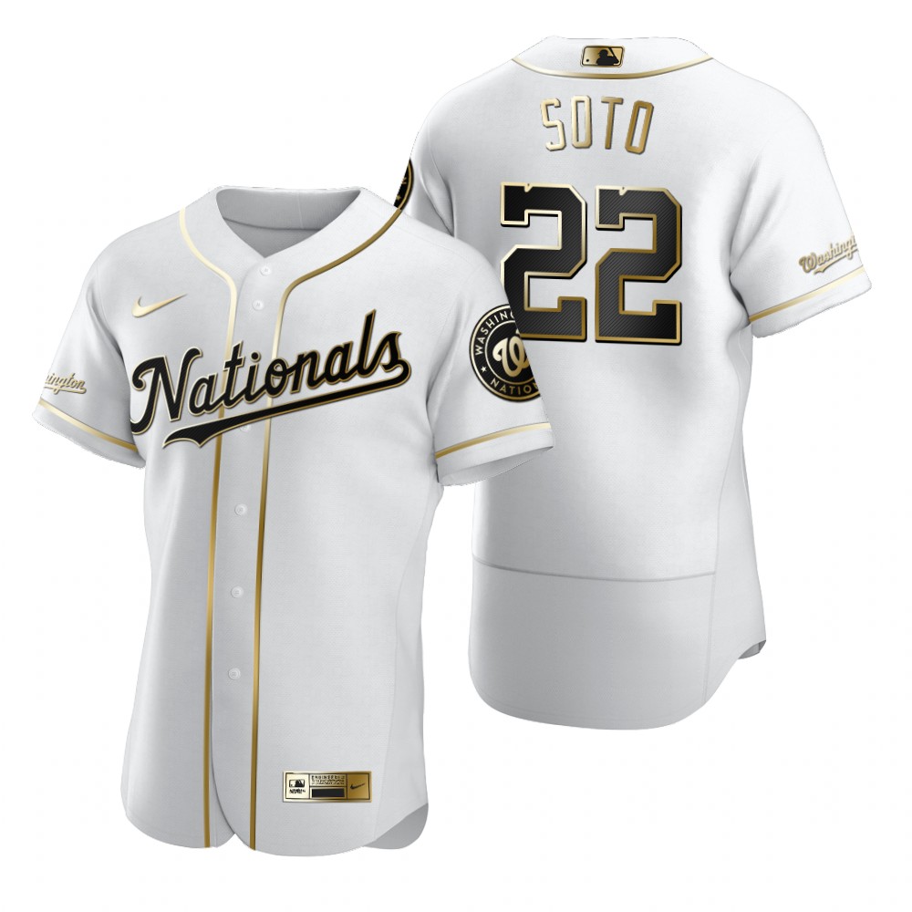 Personalized Washington Nationals #22 Juan Soto White Men’s Authentic Golden Edition MLB Jersey