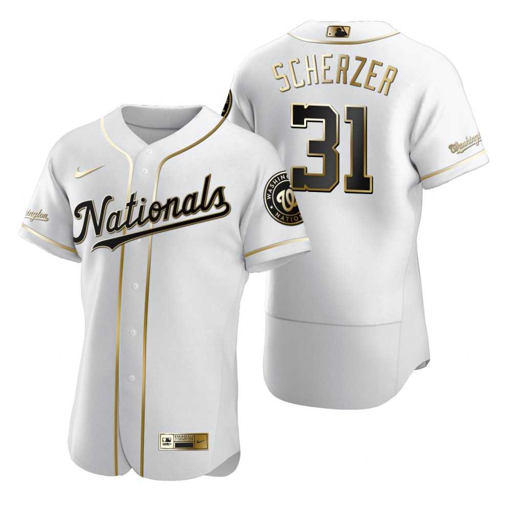 Personalized Washington Nationals #31 Max Scherzer White Men’s Authentic Golden Edition MLB Jersey