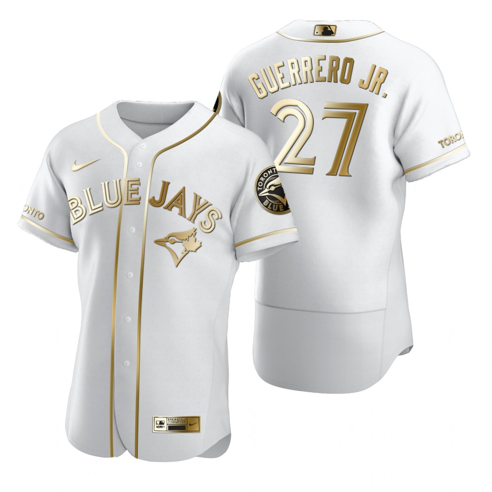 Personalized Toronto Blue Jays #27 Vladimir Guerrero Jr. White Men’s Authentic Golden Edition MLB Jersey
