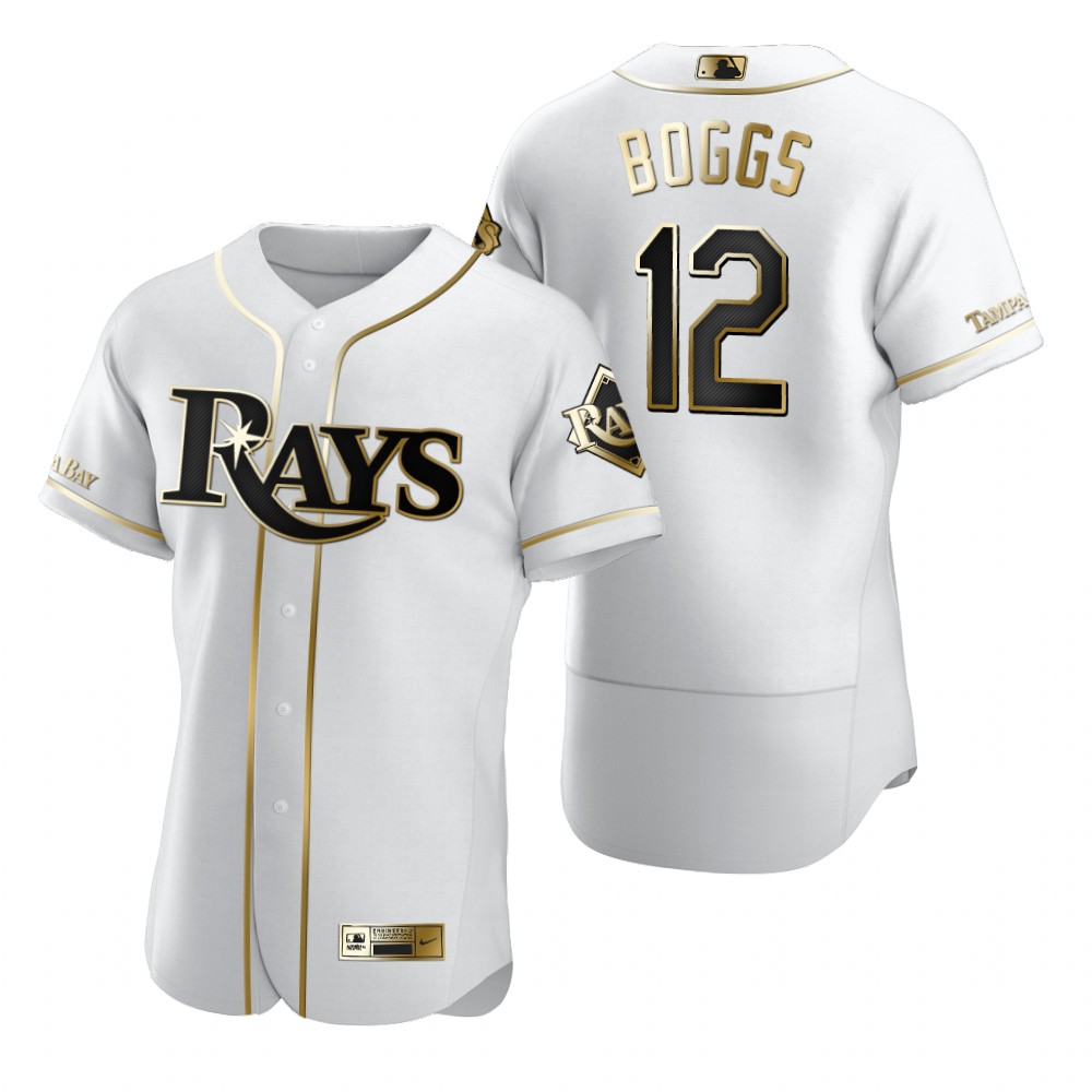 Personalized Tampa Bay Rays #12 Wade Boggs White Men’s Authentic Golden Edition MLB Jersey