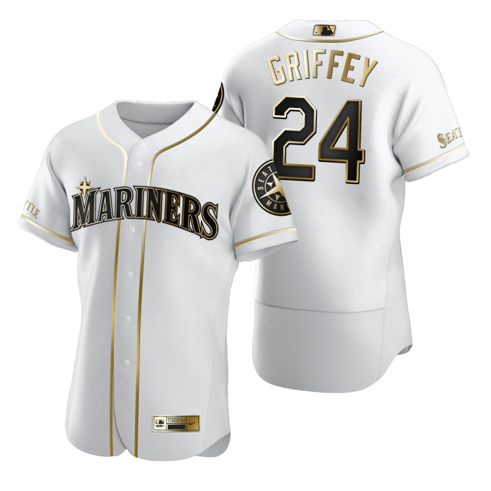 Personalized Seattle Mariners #24 Ken Griffey Jr. White Men’s Authentic Golden Edition MLB Jersey