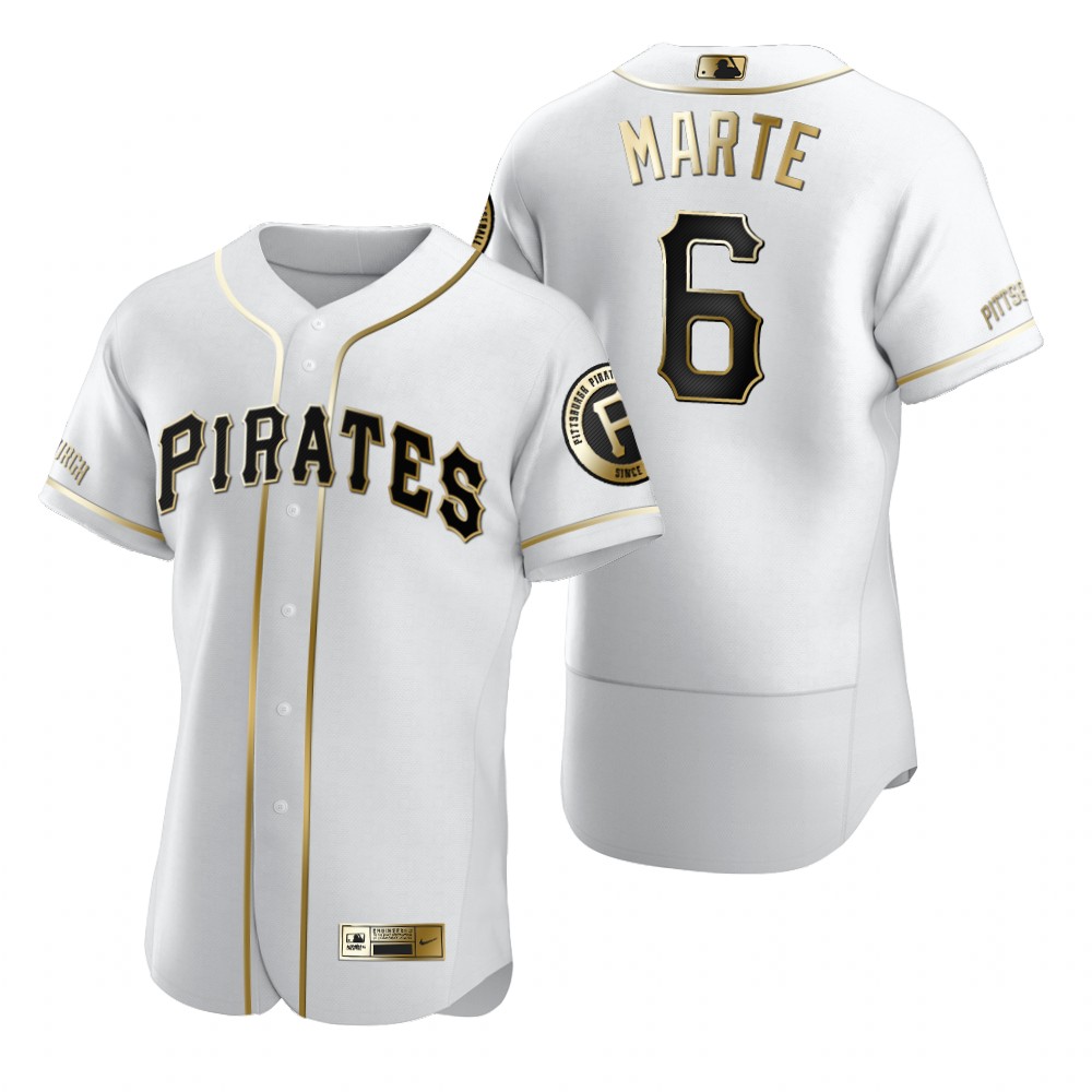 Personalized Pittsburgh Pirates #6 Starling Marte White Men’s Authentic Golden Edition MLB Jersey