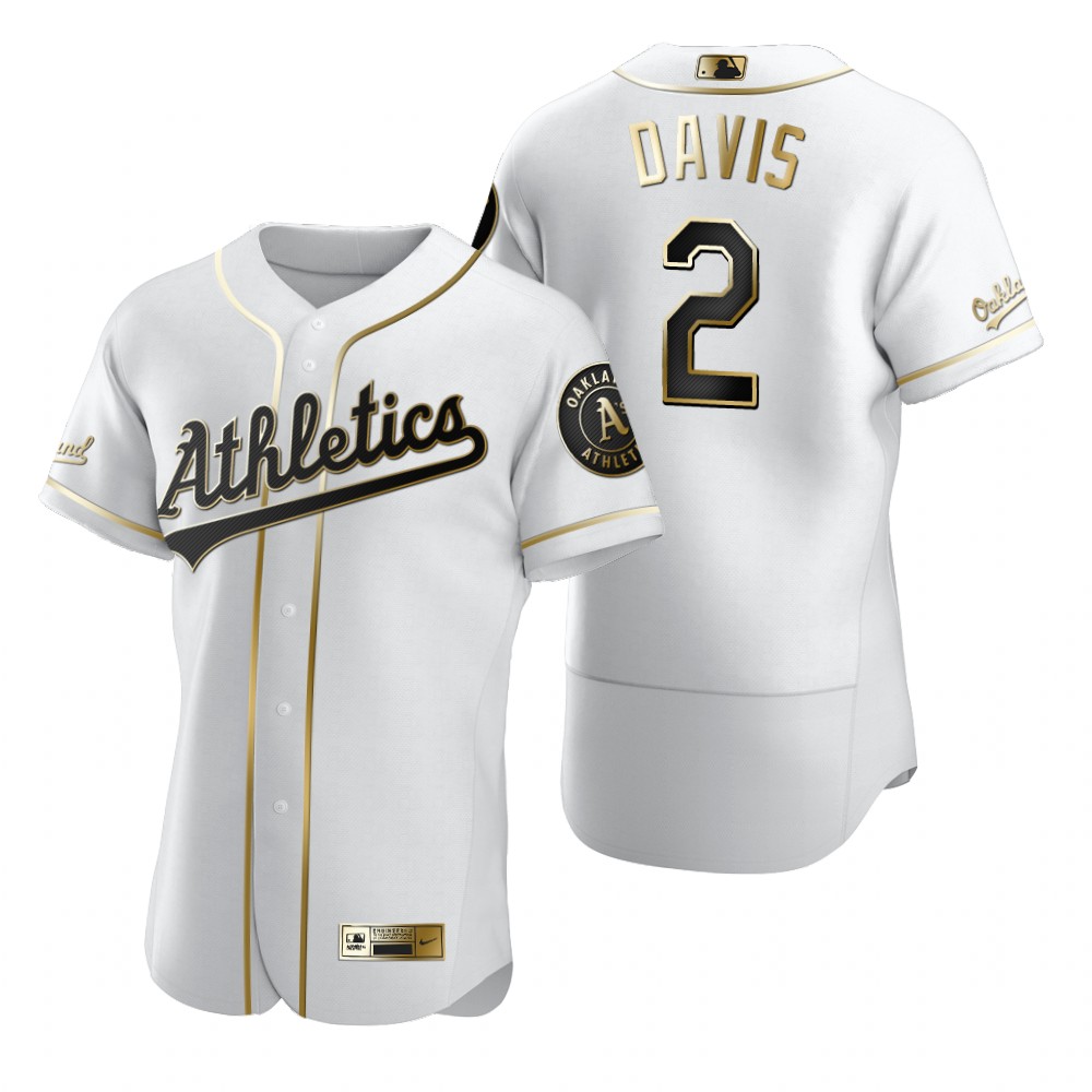 Personalized Oakland Athletics #2 Khris Davis White Men’s Authentic Golden Edition MLB Jersey