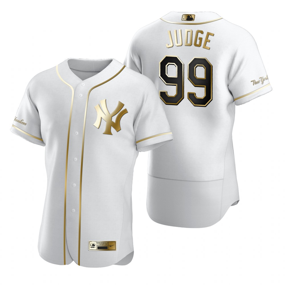 Personalized New York Yankees #99 Aaron Judge White Men’s Authentic Golden Edition MLB Jersey