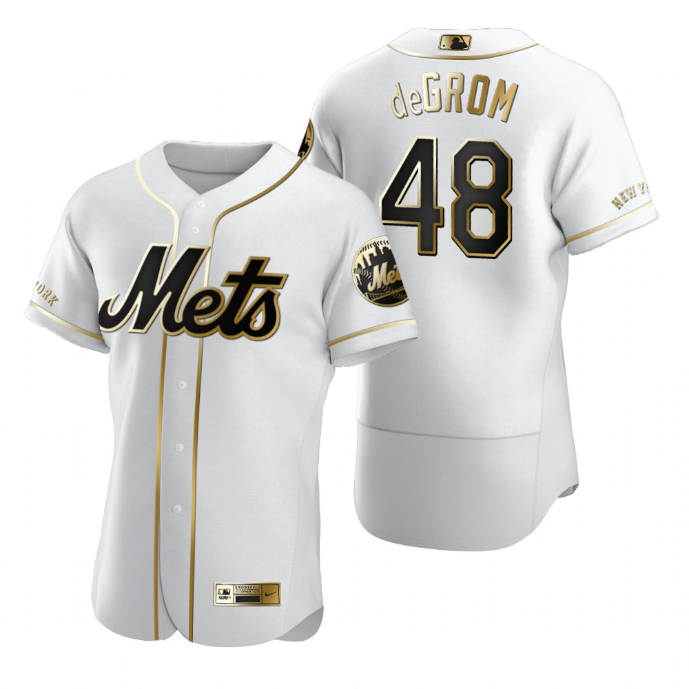 Personalized New York Mets #48 Jacob DeGrom White Men’s Authentic Golden Edition MLB Jersey