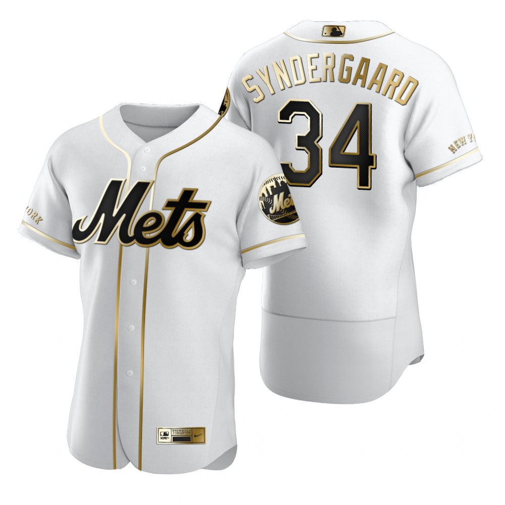 Personalized New York Mets #34 Noah Syndergaard White Men’s Authentic Golden Edition MLB Jersey