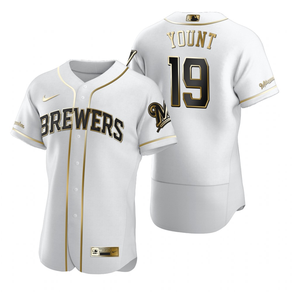 Personalized Milwaukee Brewers #19 Robin Yount White Men’s Authentic Golden Edition MLB Jersey