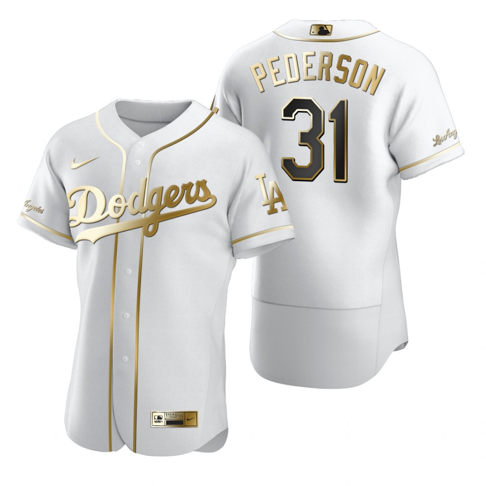 Personalized Los Angeles Dodgers #31 Joc Pederson White Men’s Authentic Golden Edition MLB Jersey