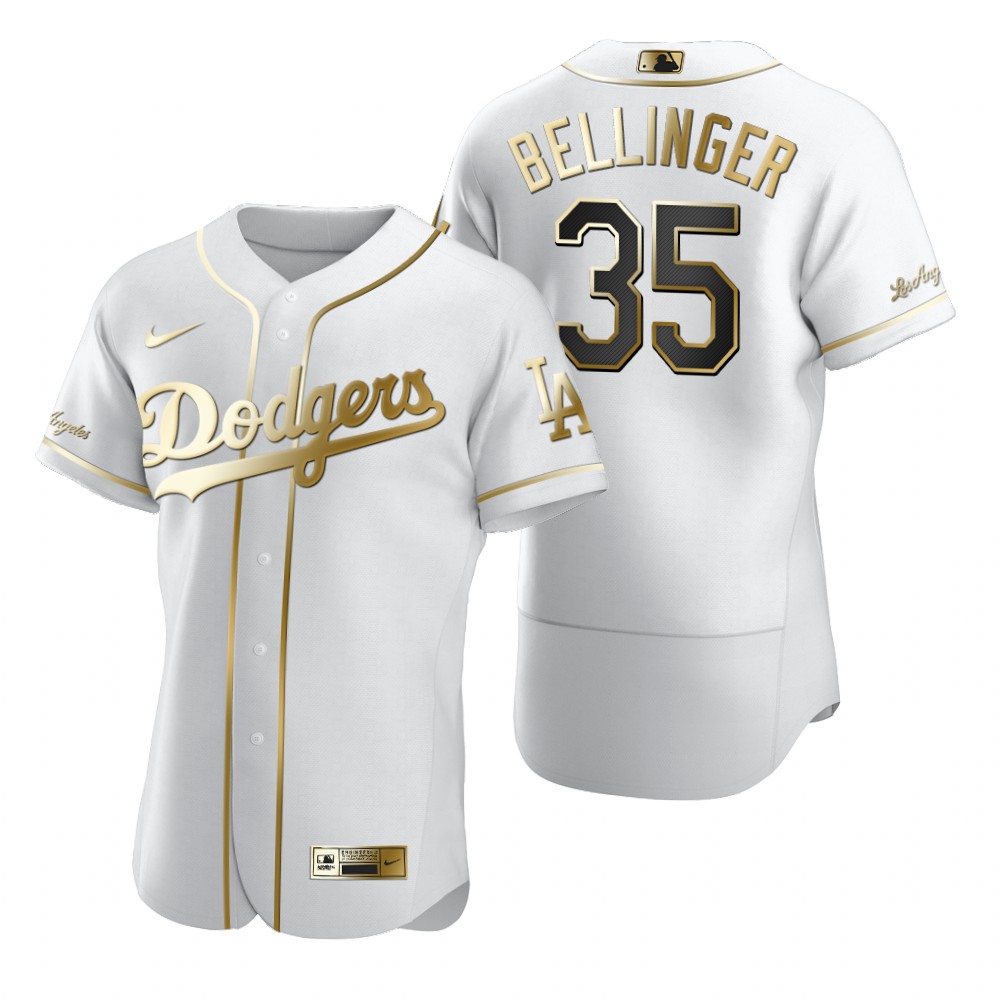 Personalized Los Angeles Dodgers #35 Cody Bellinger White Men’s Authentic Golden Edition MLB Jersey