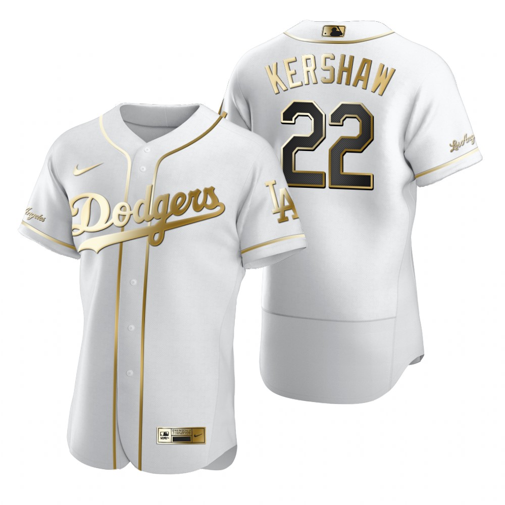 Personalized Los Angeles Dodgers #22 Clayton Kershaw White Men’s Authentic Golden Edition MLB Jersey