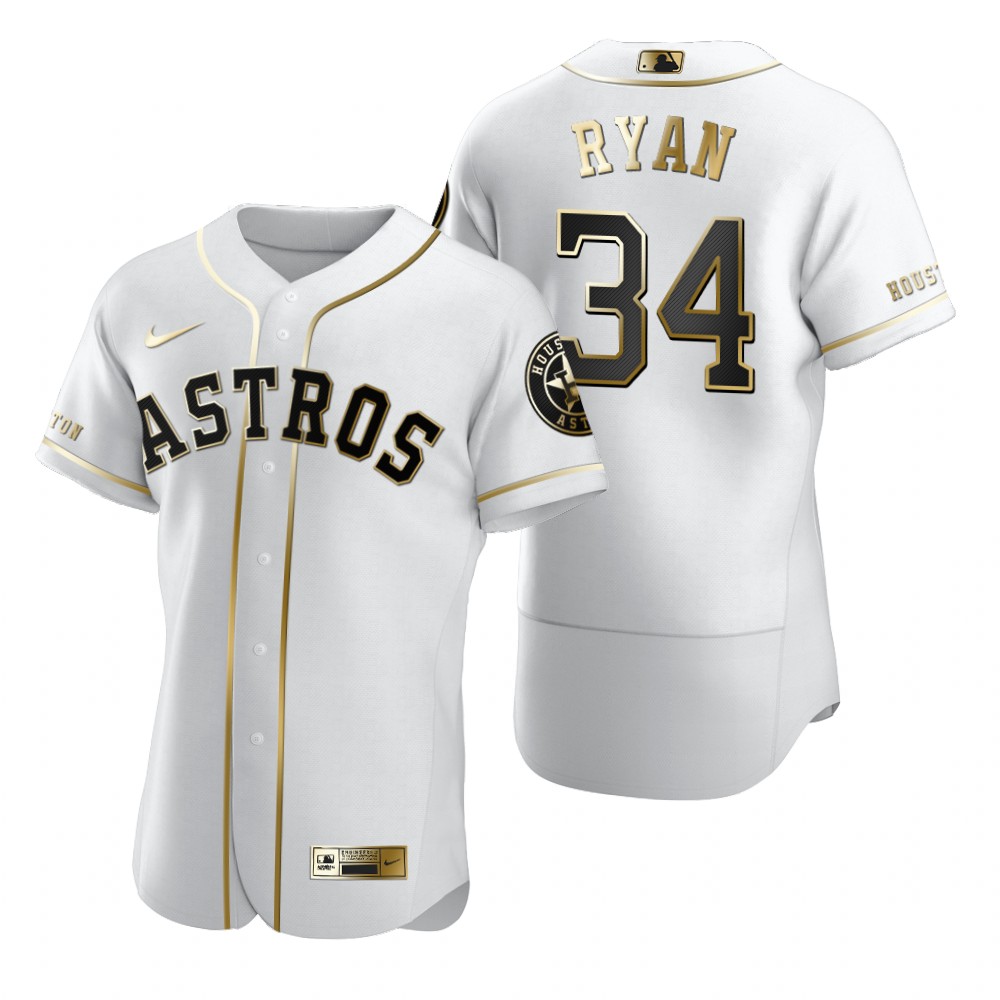 Personalized Houston Astros #34 Nolan Ryan White Men’s Authentic Golden Edition MLB Jersey
