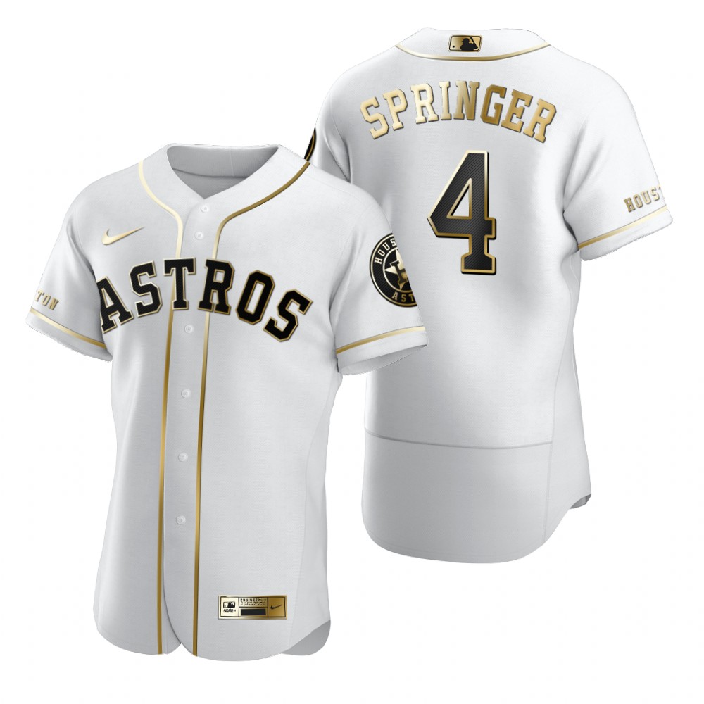 Personalized Houston Astros #4 George Springer White Men’s Authentic Golden Edition MLB Jersey