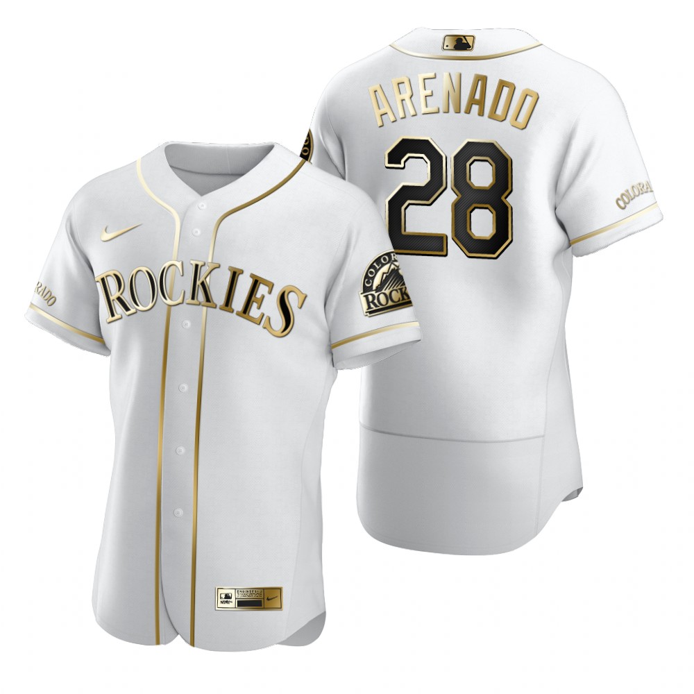 Personalized Colorado Rockies #28 Nolan Arenado White Men’s Authentic Golden Edition MLB Jersey