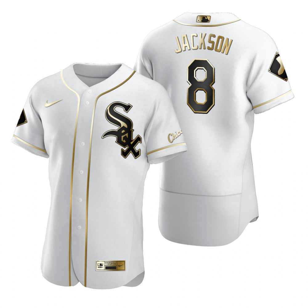 Personalized Chicago White Sox #8 Bo Jackson White Men’s Authentic Golden Edition MLB Jersey