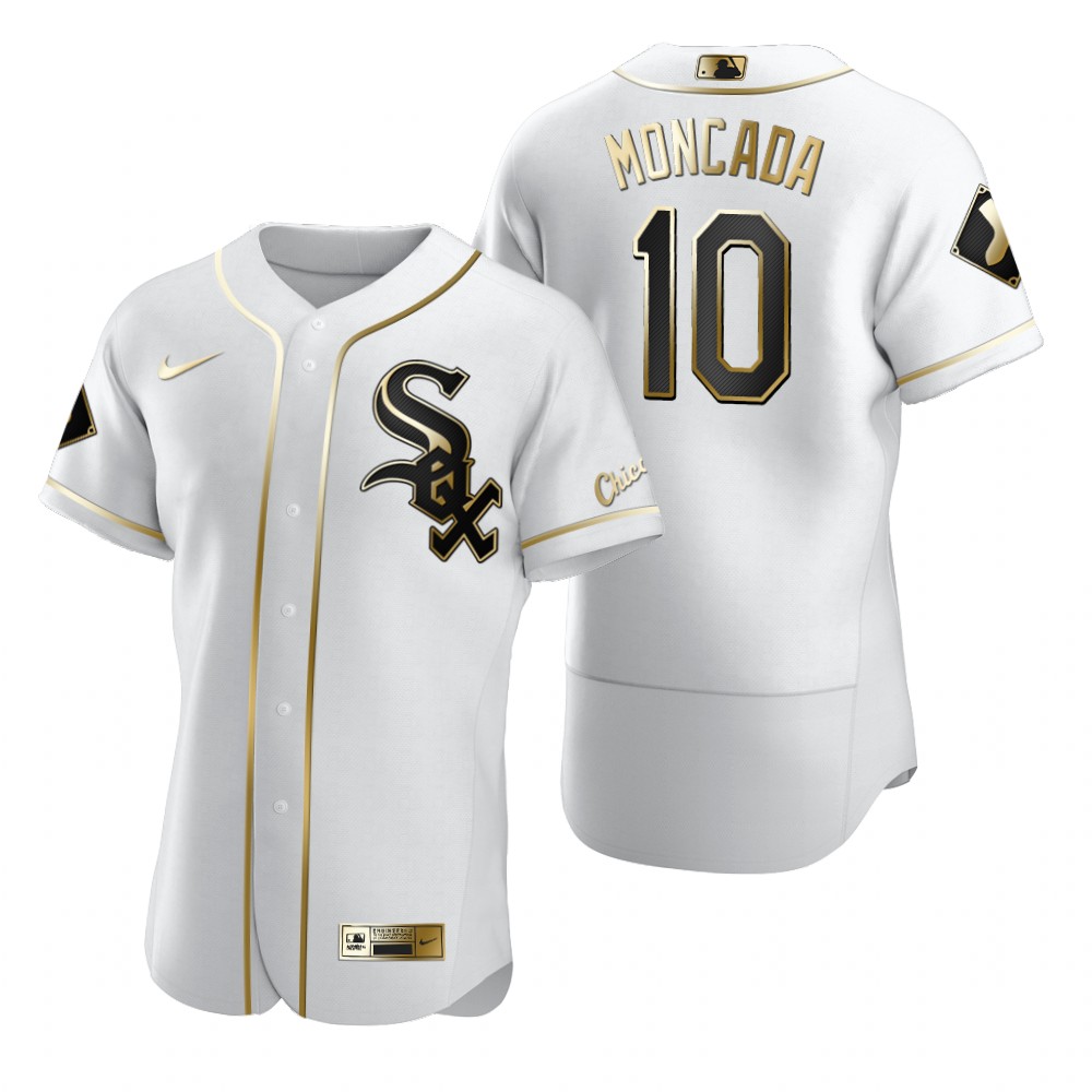 Personalized Chicago White Sox #10 Yoan Moncada White Men’s Authentic Golden Edition MLB Jersey