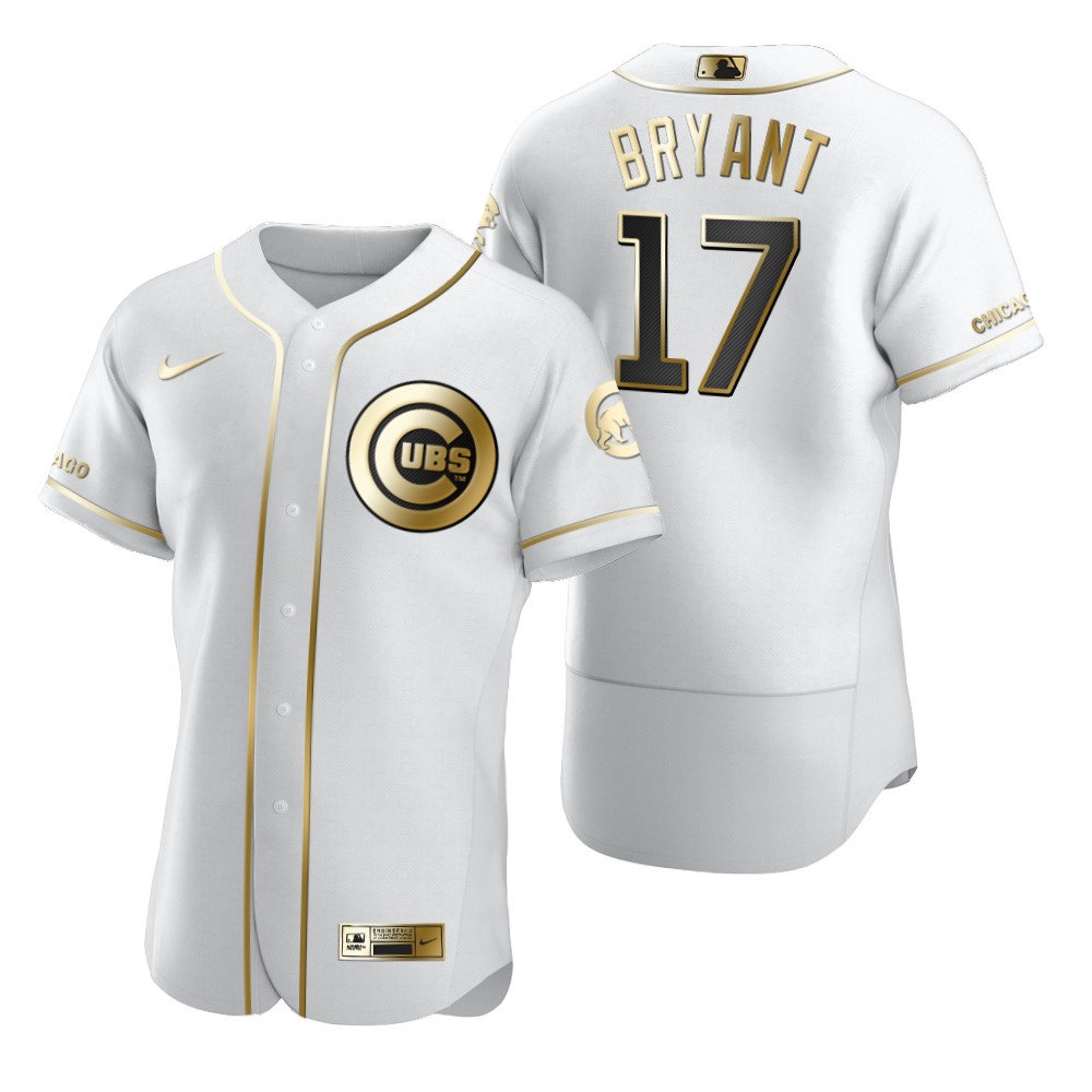 Personalized Chicago Cubs #17 Kris Bryant White Men’s Authentic Golden Edition MLB Jersey