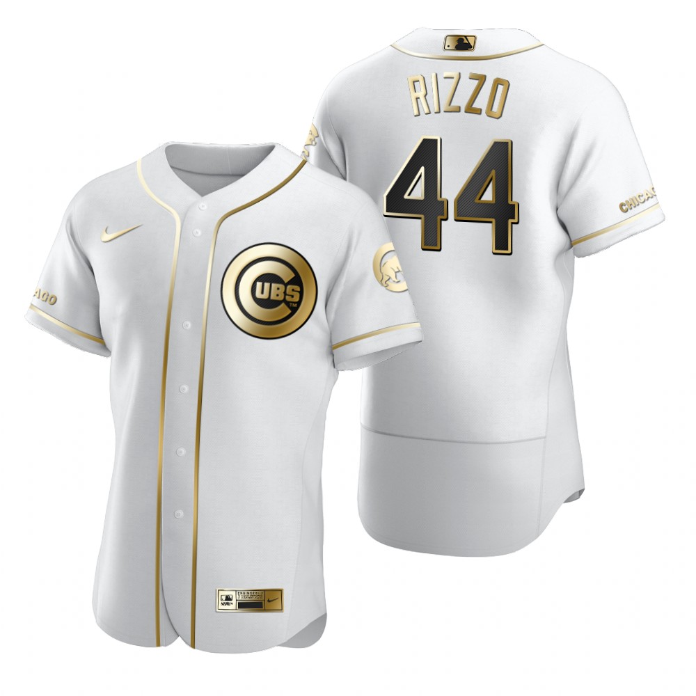 Personalized Chicago Cubs #44 Anthony Rizzo White Men’s Authentic Golden Edition MLB Jersey