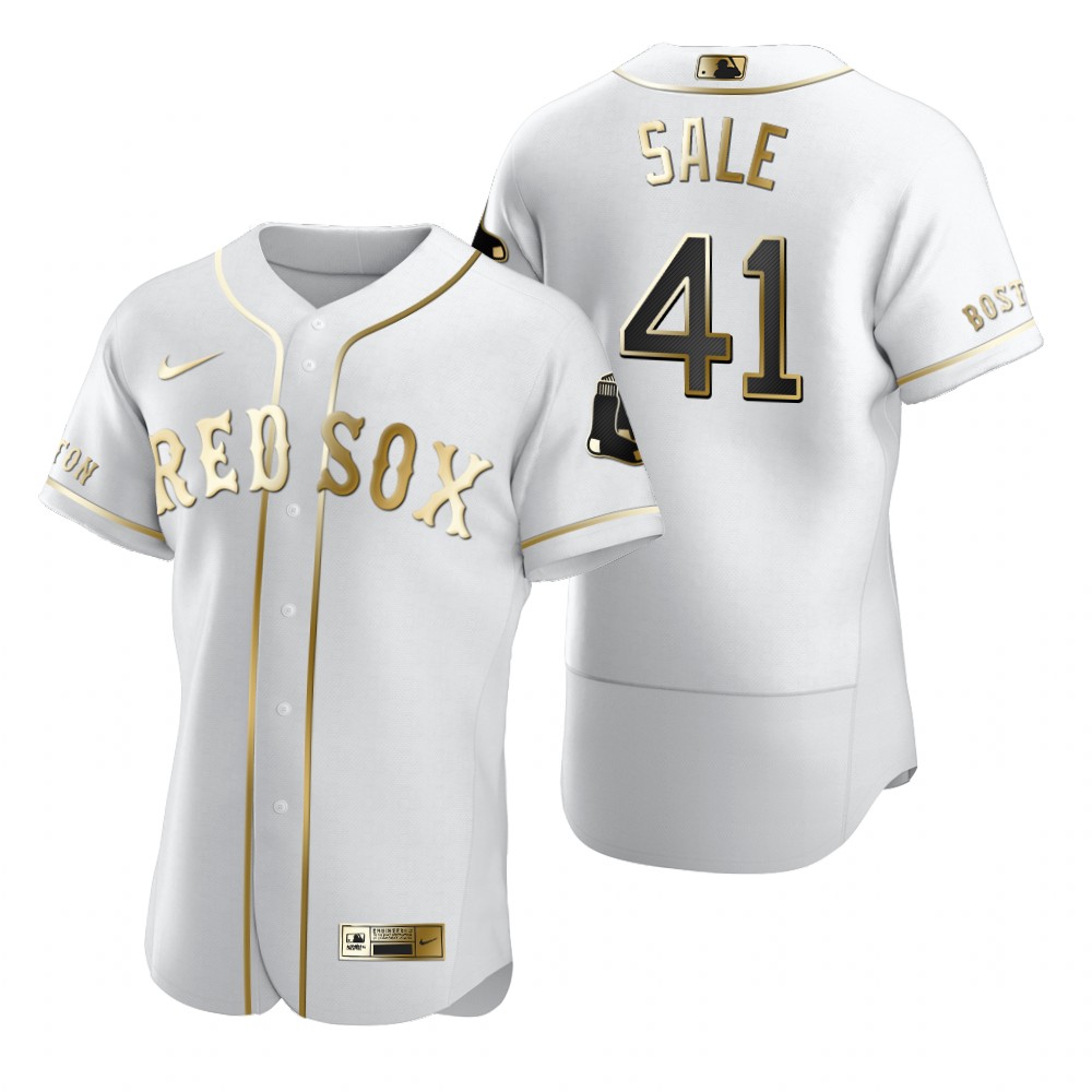 Personalized Boston Red Sox #41 Chris Sale White Men’s Authentic Golden Edition MLB Jersey