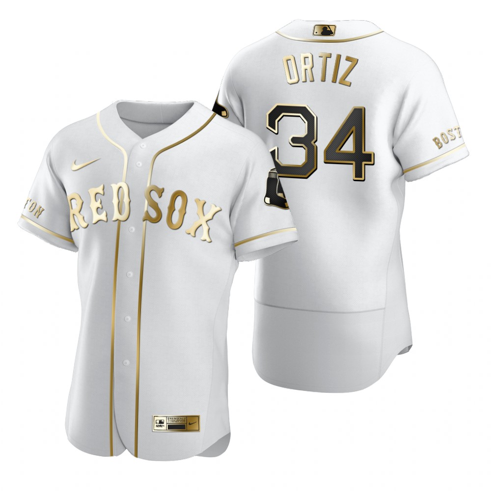 Personalized Boston Red Sox #34 David Ortiz White Men’s Authentic Golden Edition MLB Jersey