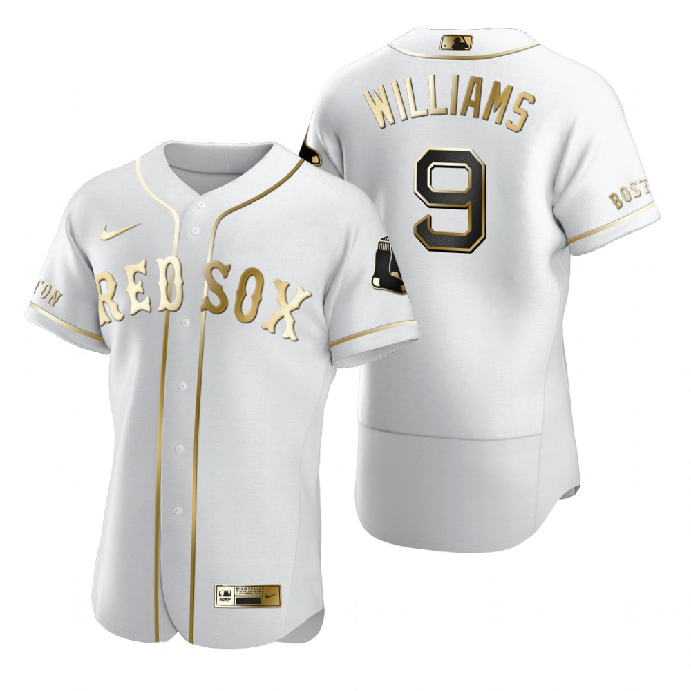 Personalized Boston Red Sox #9 Ted Williams White Men’s Authentic Golden Edition MLB Jersey