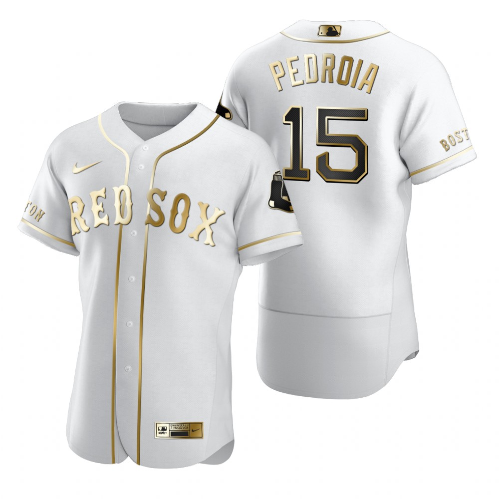 Personalized Boston Red Sox #15 Dustin Pedroia White Men’s Authentic Golden Edition MLB Jersey
