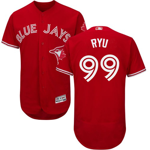 Personalized Blue Jays #99 Hyun-Jin Ryu Red Flexbase Authentic Collection Canada Day Stitched MLB Jersey