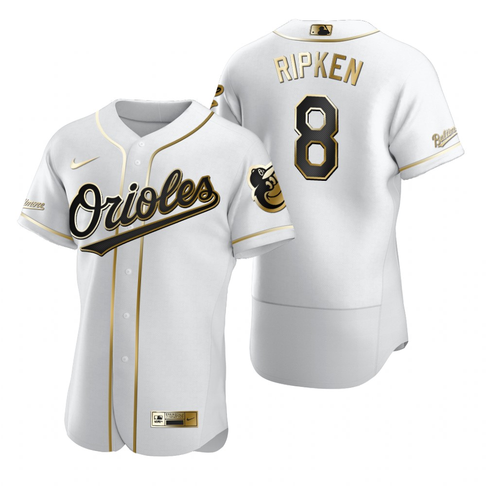 Personalized Baltimore Orioles #8 Cal Ripken Jr White Men’s Authentic Golden Edition MLB Jersey