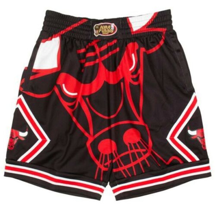Personalized Bulls Black Big Face NBA Finals 1996 Patch Hardwood Classics Shorts