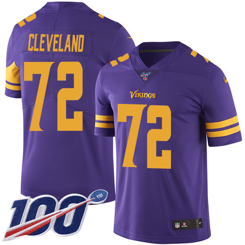 Personalized Vikings #72 Ezra Cleveland Purple Men’s Stitched NFL Limited Rush 100th Season Jersey