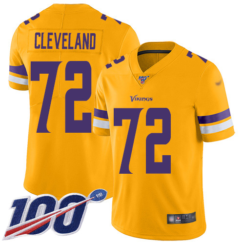 Personalized Vikings #72 Ezra Cleveland Gold Men’s Stitched NFL Limited Inverted Legend 100th Season Jersey