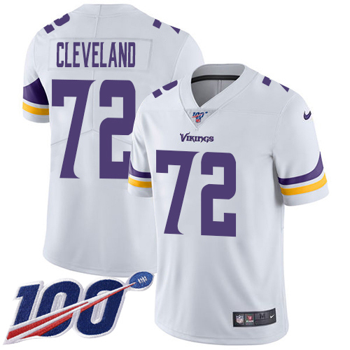 Personalized Vikings #72 Ezra Cleveland White Men’s Stitched NFL 100th Season Untouchable Limited Jersey