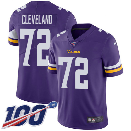 Personalized Vikings #72 Ezra Cleveland Purple Team Color Men’s Stitched NFL 100th Season Untouchable Limited Jersey