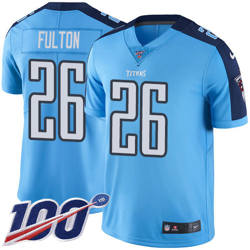 Personalized Titans #26 Kristian Fulton Light Blue Men’s Stitched NFL Limited Rush 100th Season Jersey