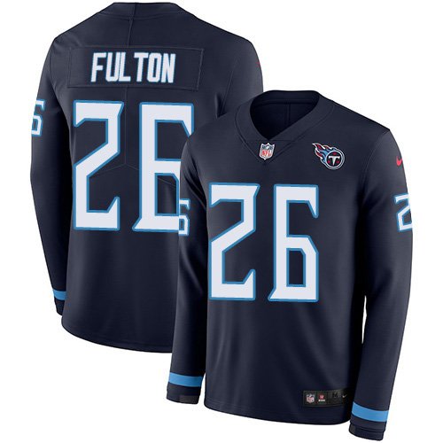 Personalized Titans #26 Kristian Fulton Navy Blue Team Color Men’s Stitched NFL Limited Therma Long Sleeve Jersey