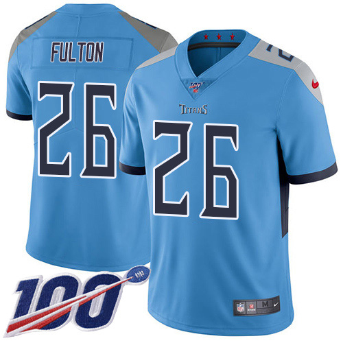 Personalized Titans #26 Kristian Fulton Light Blue Alternate Men’s Stitched NFL 100th Season Untouchable Limited Jersey