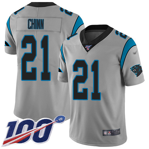 Personalized Panthers #21 Jeremy Chinn Silver Men’s Stitched NFL Limited Inverted Legend 100th Season Jersey