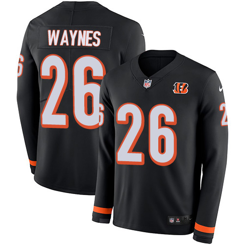 Personalized Bengals #26 Trae Waynes Black Team Color Men’s Stitched NFL Limited Therma Long Sleeve Jersey