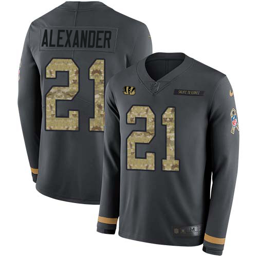 Personalized Bengals #21 Mackensie Alexander Anthracite Salute to Service Men’s Stitched NFL Limited Therma Long Sleeve Jersey
