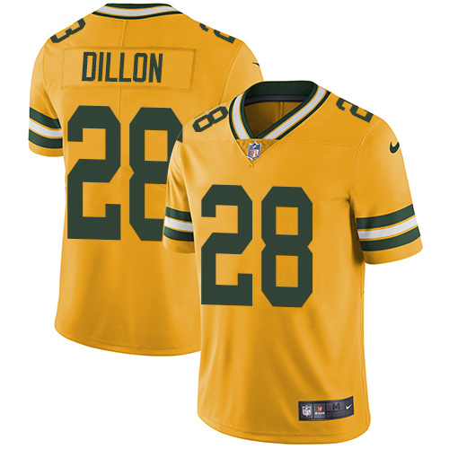 Personalized Packers #28 AJ Dillon Yellow Men’s Stitched NFL Limited Rush Jersey