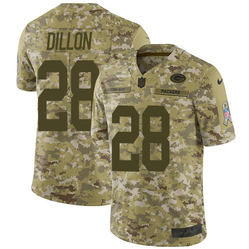 Personalized Packers #28 AJ Dillon Camo Men’s Stitched NFL Limited 2018 Salute To Service Jersey