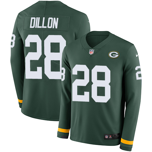 Personalized Packers #28 AJ Dillon Green Team Color Men’s Stitched NFL Limited Therma Long Sleeve Jersey